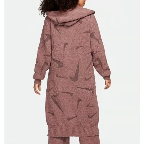 Nike Phoenix Cozy Boucle Long Knit Cardigan Sizes XS-XL Women Plum FD4282-208 - Picture 4 of 6